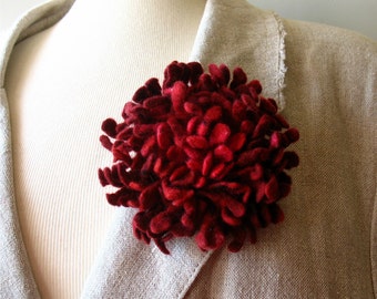Felted flower brooch red Felted Dahlia flower brooch Felt brooch Merino wool brooch Felt jewelry Ready to ship