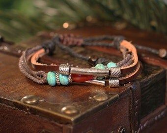 Southwestern Style Leather Bracelet with Howlite and Metal Beads