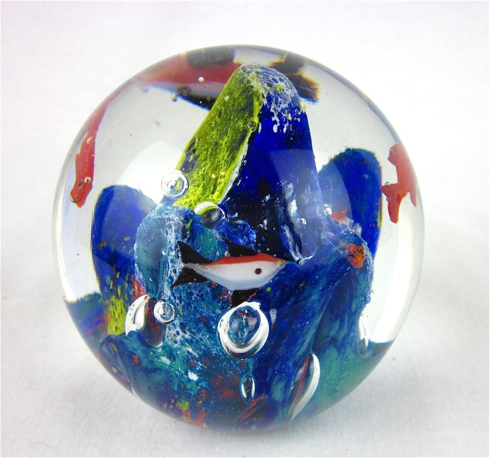 Vintage Paperweight Blown Glass Ocean Scene