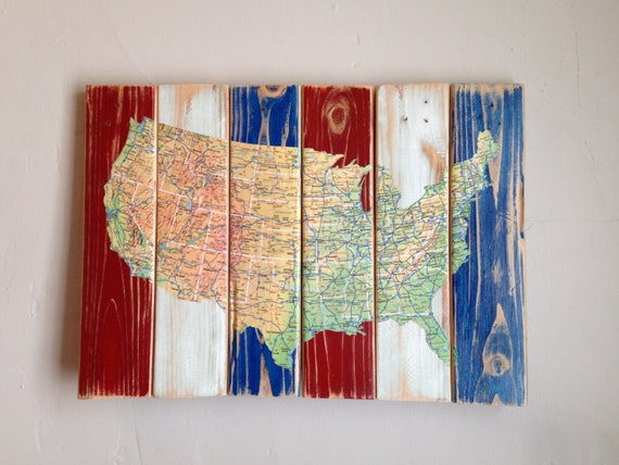 on wood decoupage pallet States Art United Map Decoupage Map by Upcycled Pallet