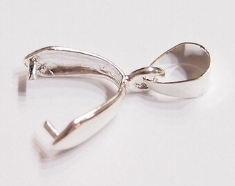 20 Medium Silver Pinch Bails 20 x 7 mm, Great for Pendants, Cameos, Tiles, Glass, Bottle caps, Beads