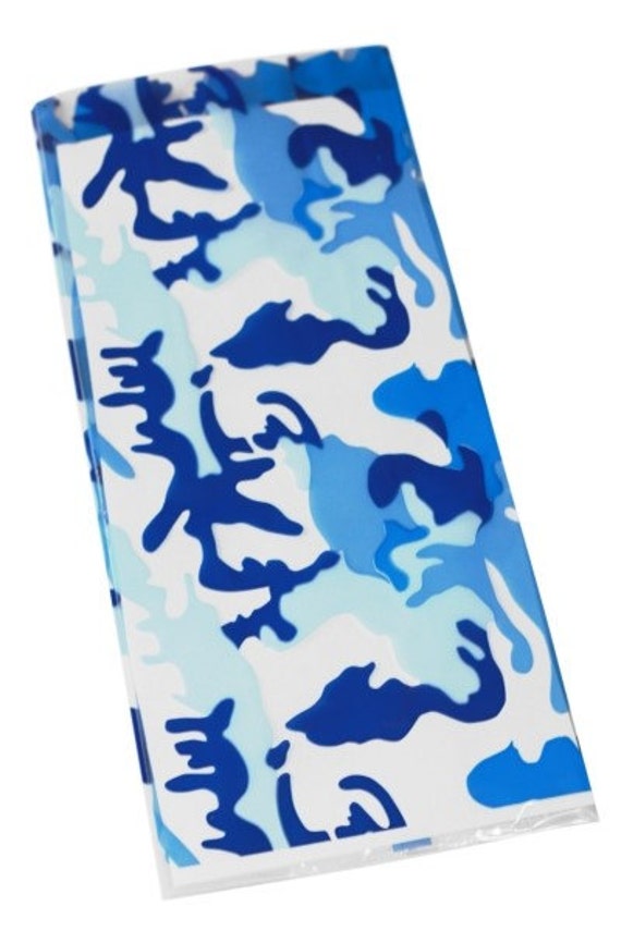 12 Blue Camouflage Print Cellophane party favor by LuxePartySupply