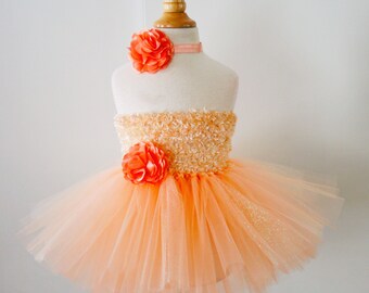Chenille Top Peach Easter Tutu Dress - baby