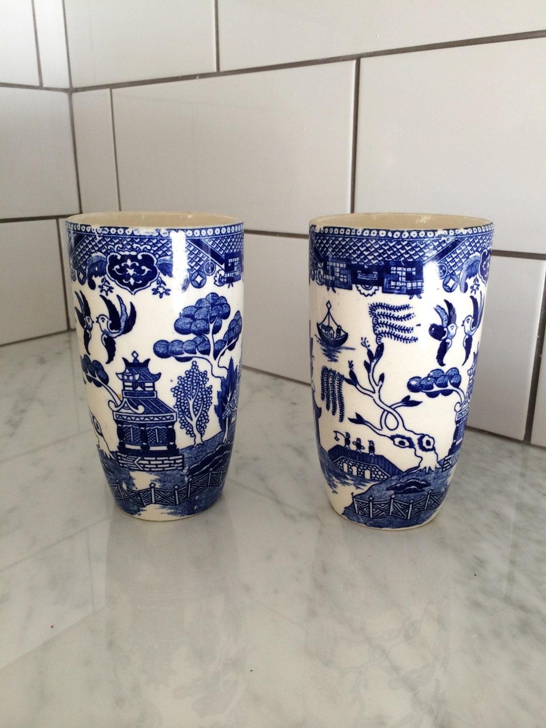 Vintage Blue Willow Tumbler Blue Willow Vase Blue Willow