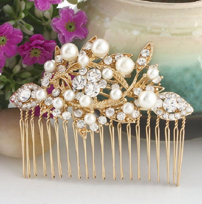 Gold Wedding Comb Headpiece Gold Plated by SpecialTouchBridal