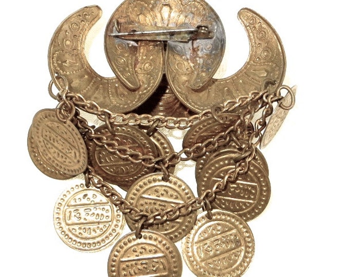 Vintage Buddha Brooch with Coins Namaste Spiritual Jewelry Buddah Pin