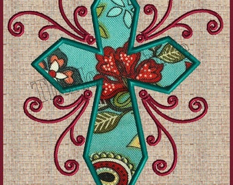 Cross Applique with Scrolls Filigree Cross Embroidery Design Cross machine embroidery design Easter Applique Embroidery Design