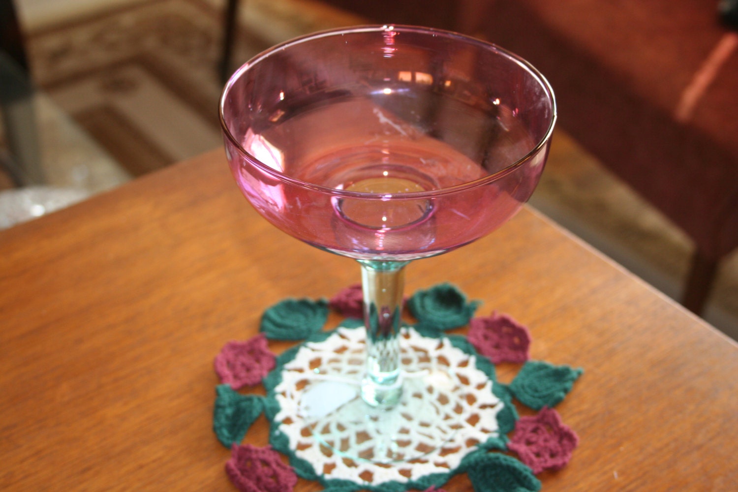 Green Pink Glass Margarita Glass Stem Pedestal Footed Drink Tumbler 6 3