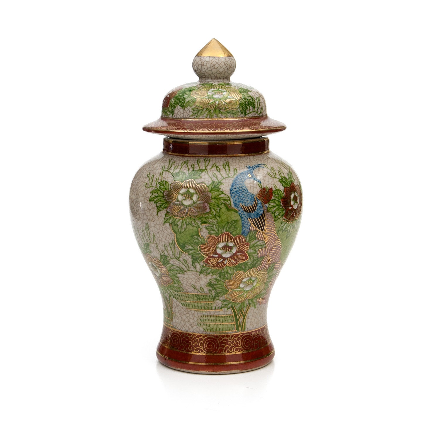 Asian ginger jar temple vase with lid blue by colemanvintage