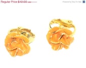 Buddy needs surgery sale Peach rose clip ons 1950s unsigned earrings vintage jewelry midcentury metal earrings epsteam