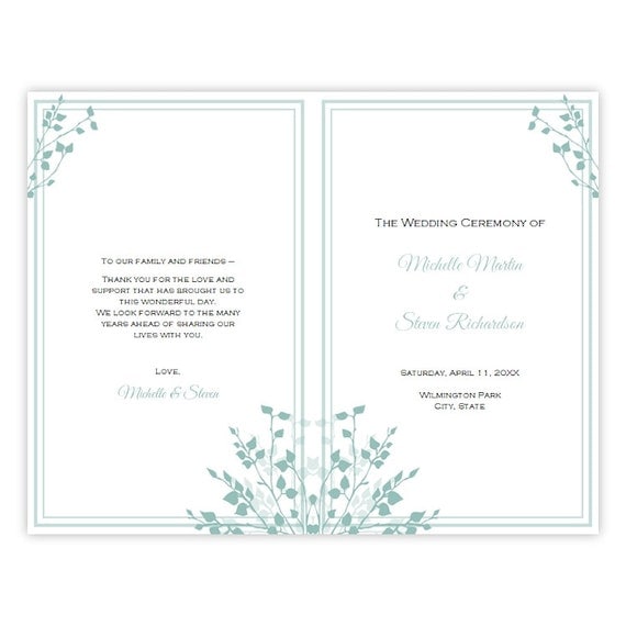 Half Fold Wedding Program Template Brittany DIY By AJsPrints