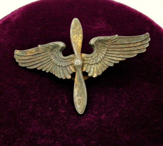 Aviator 1940s Propeller Wings Sterling Pin WWII Bomber Pilot
