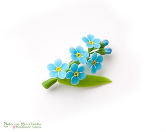 Brooch Forget-me-not - Polymer Clay Flowers - Mothers Day Gift for Women Blue Brooch Gift For Her Flower Brooch Clay Brooch Forget Me Not