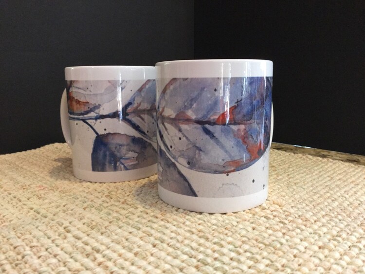 2 mug set Three Leaf Stem Mug by PGSdesignstudio on Etsy