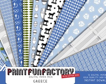 Greek digital paper - Greece scrapbook background paper - 12 digital papers (#145) INSTANT DOWNLOAD