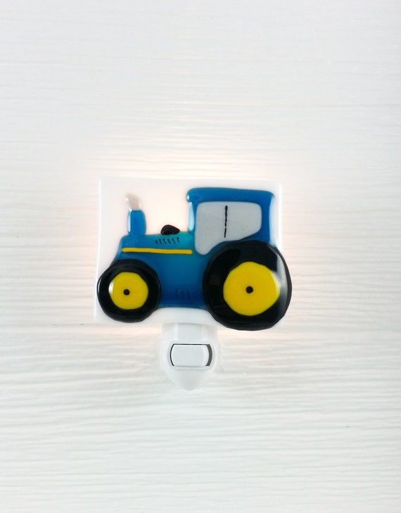 Nightlight tractor blue glass baby room decoration by VeilleSurToi