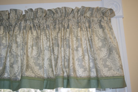 Anna Griffin Sage Green Gray Floral Toile Valance 17 x