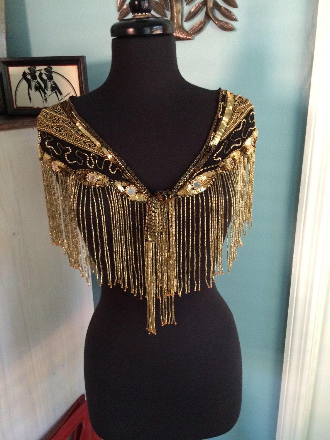 Heavily Beaded And Fringed Shawl 4609