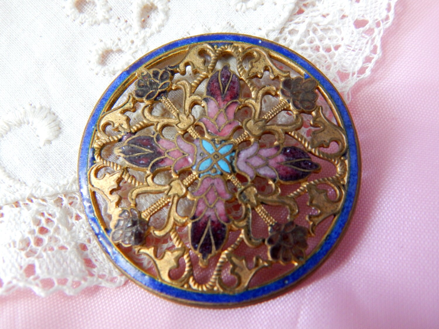 Antique Pierced Brass with Enamel Button by Lindasbuttons on Etsy