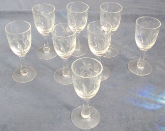 Cordial Glasses set of eight with cut floral design