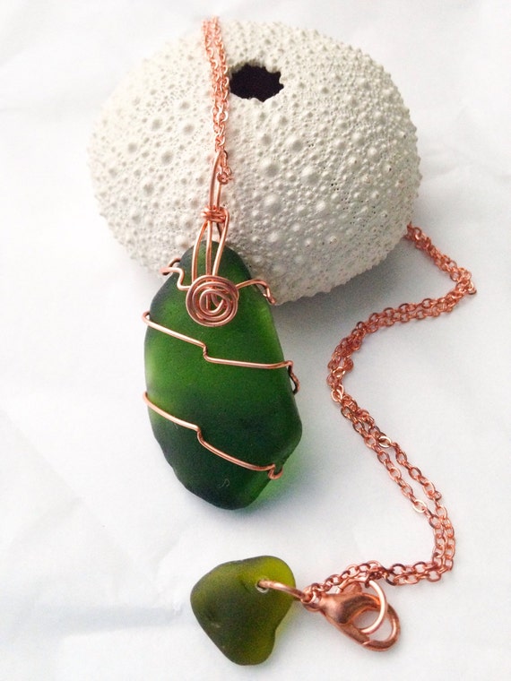 Items similar to Sea Glass Necklace - Forest Green Seaglass Jewelry ...