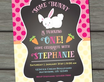 Bunny Birthday Invitation, Easter Birthday Invitation, Bunny First Birthday Invitation, Chalkboard Birthday Invitation, Bunnies, Easter