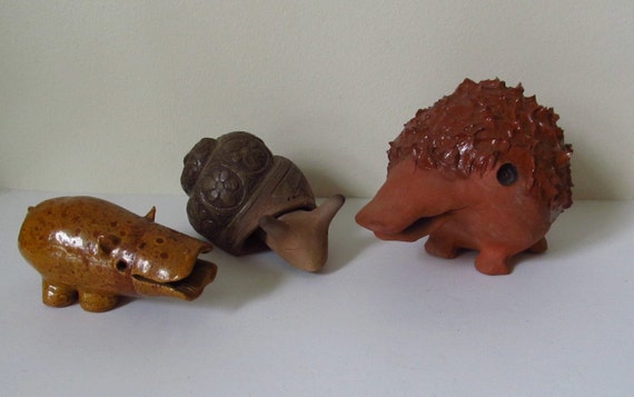 Folk Art Animals Hippo Snail Hedgehog by RiverStonesFiberArts