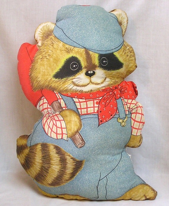 Wonderful Stuffed Toy Raccoon Wearing Jeans Cap Neckerchief
