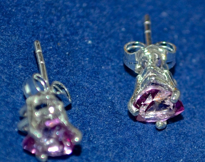 Pink Topaz Studs, 6mm Trillion, Natural, Set in Sterling Silver E694