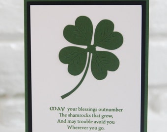 Irish Blessing Shamrock Hand Made Card, St. Patrick's Day Greeting Card, Good Luck Irish Blessing Card, All Occasion Celtic Note Card