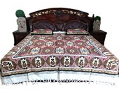 Handloom cotton Bedcover Indian Inspired Bedding Brown Red White Bed Cover-Christmas Decorative