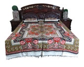 Indian Bedspread Hand Block Printed Handloom Cotton Decor Coverlet Pillowcovers