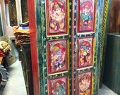 Indian Antique Almirah Old World Vintage Armoire Ganesha Painted Furniture meditation yoga