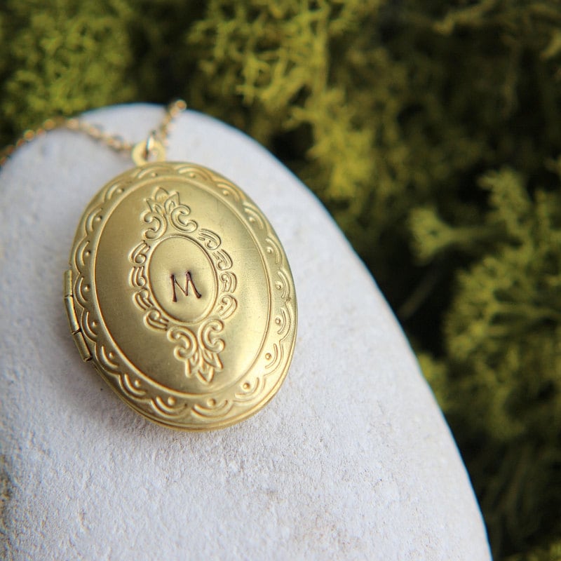 Personalized Locket Necklace Gold Plated Brass by JewelleryJKW