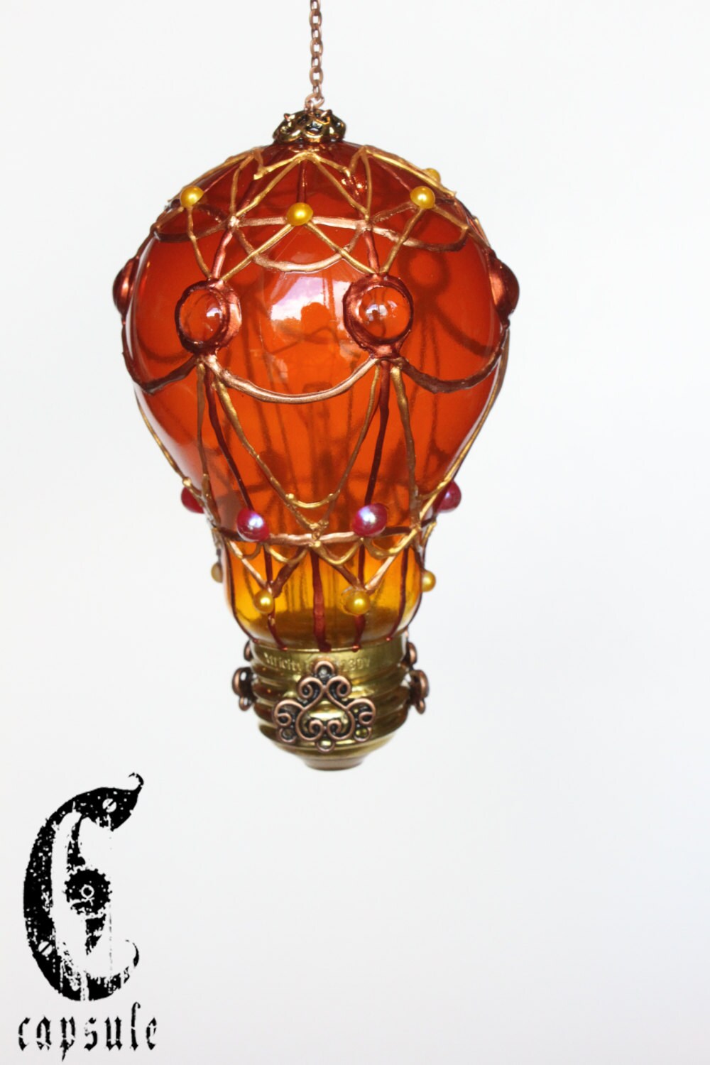 Decorative Ornament Orange Stained Glass Light Bulb Hot Air