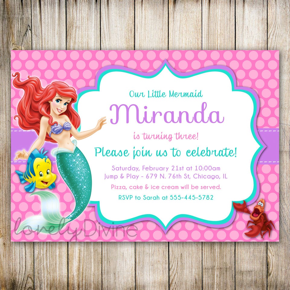 4th invitation birthday wording little mermaid Little Ariel Invitation Birthday Invitation Ariel Mermaid