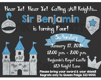 Boy's Knight Chalkboard Birthday Invitation