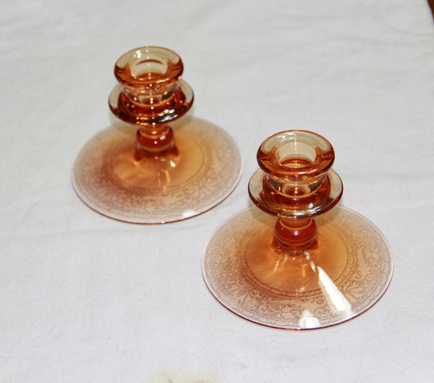 Vintage Pink Depression Glass Candle Holders By Ifoundthat On Etsy