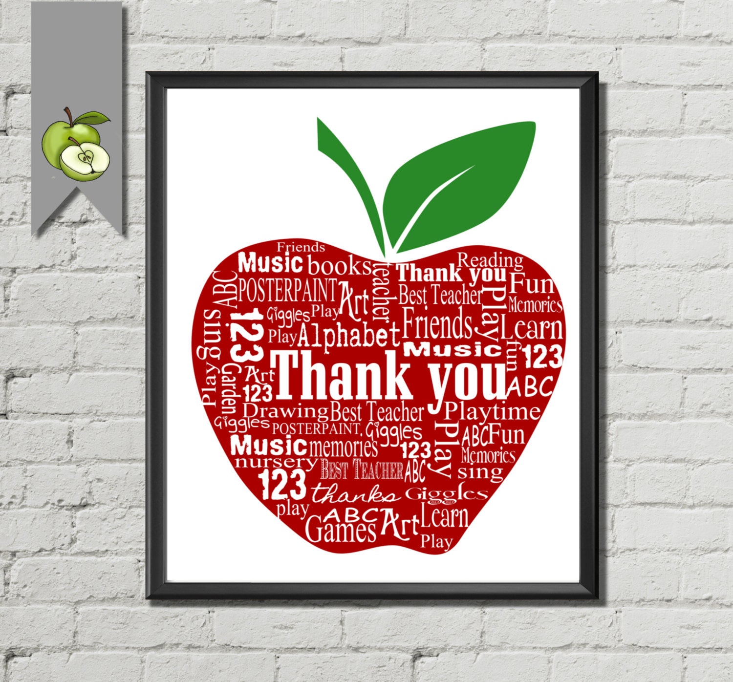 Teacher Appreciation Gift word art apple Thank you apple