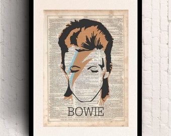 David Bowie Minimalist Poster, Dictionary Art Print, Prints on Dictionary Paper, Silhouette, dictionary page, Wall Hanging, Dictionary Print
