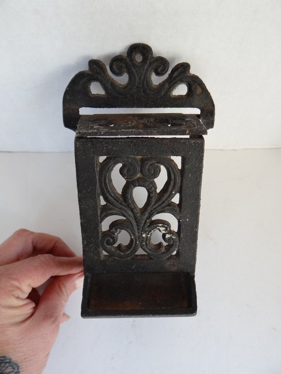 Vintage/Antique Black Iron Cast Match Box Holder with