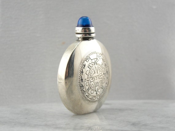 Vintage Mexican Silver Perfume Bottle with Aztec Motif