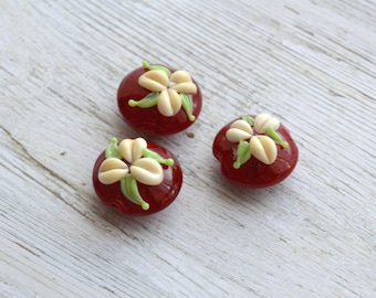 Handmade Lampwork Glass Bead Set - 'Deep Red Lentils' SRA - 3 beads - E100