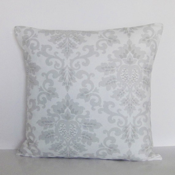 Gray White Damask Pillow Cover Decorative Throw Accent Pillow