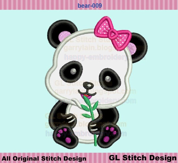 Panda bear embroidery applique design girly by GLStitchStudio