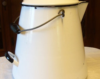 Vintage white enamelware oversized coffee pot