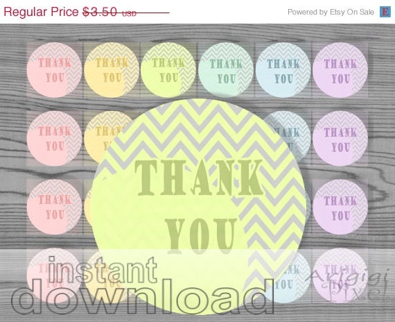 ON SALE 70 % OFF Thank you printable circle , 1 2/3 in, set of 6 pastel colors, chevron, for gift wrapping, party treat bag instant downloa Il_570xn