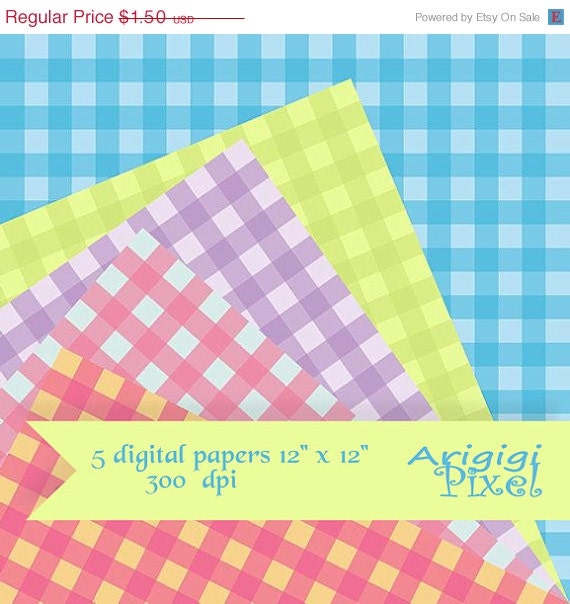 Spring SALE 50 % OFF gingham digital collage sheet spring colors scrapbooking paper instant download Il_570xn
