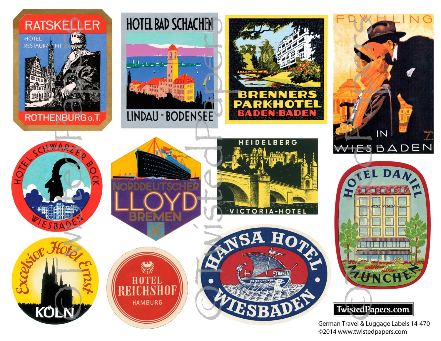 German LUGGAGE LABELS Vintage Travel Luggage Labels.