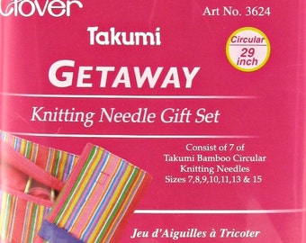 Gift Set, Circular Knitting Needle Case, Clover Takumi Bamboo Getaway, consist of 7 Takumi Bamboo Circular Needles, 29" (74cm) sizes 7-15